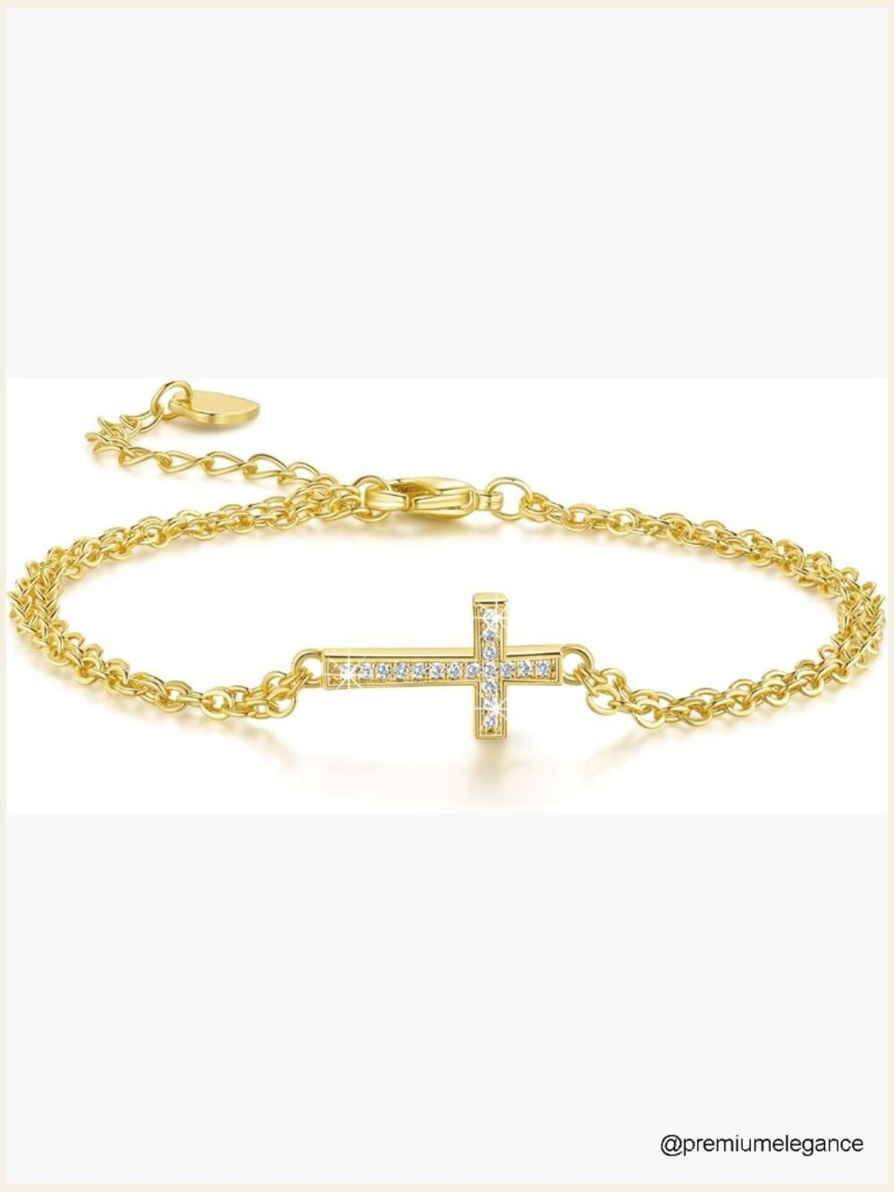 14K Gold Plated Cross Bracelet for Women Adjustable 7-8.6in Layered